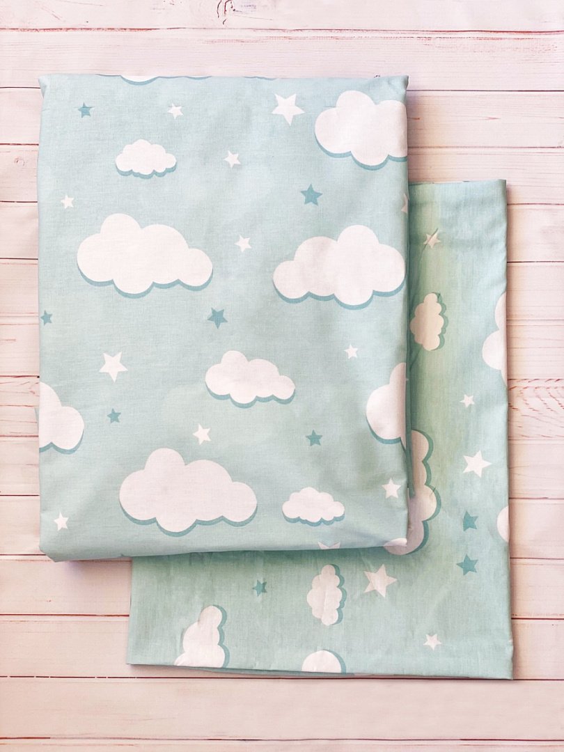 Комплект постельного белья 3 предм. сатин "Облачка" мята