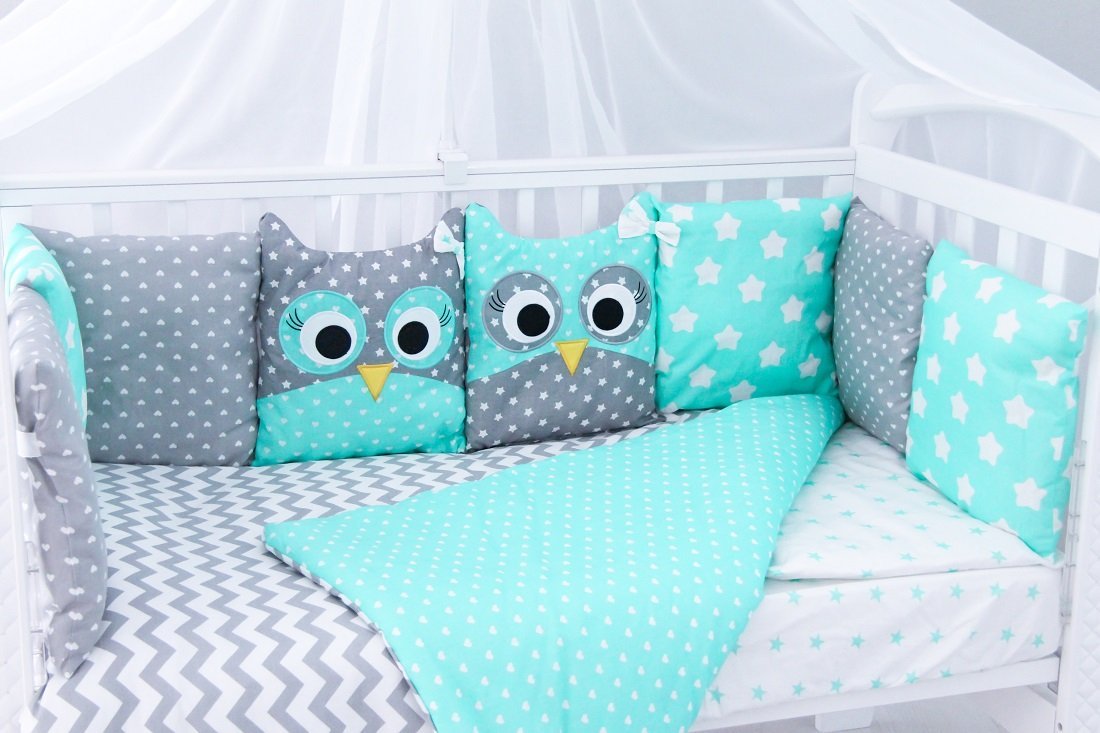 Комплект в кроватку 6 предметов бязь СОВЫ