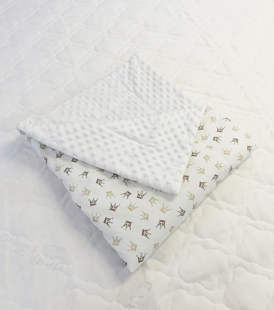 Плед детский "Подушкино" хлопок/плюш (корона беж./белый) 95х85см.