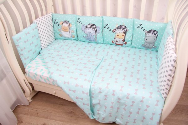 Комплект Панно 6 пр. сатин "Сонные зверушки" (мята)