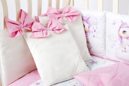 Комплект в кроватку Премиум ПАННО 5 шт.съемн.навол. подушками 6 предм. Единорожки(розовый)