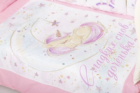 Комплект в кроватку Премиум ПАННО 5 шт.съемн.навол. подушками 6 предм. Единорожки(розовый)