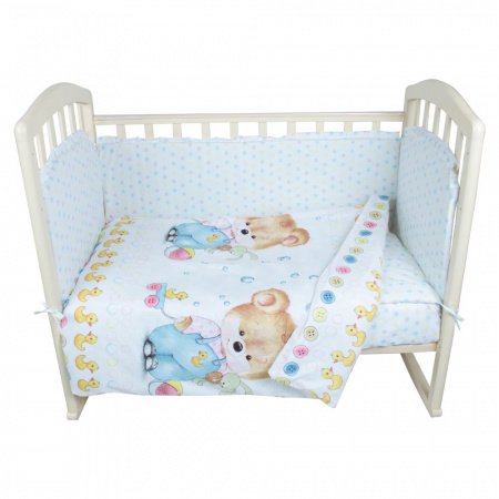 Комплект в кроватку 7 предм. Алис Медвежонок с Уточкой (борт из 4-х частей, балдахин)