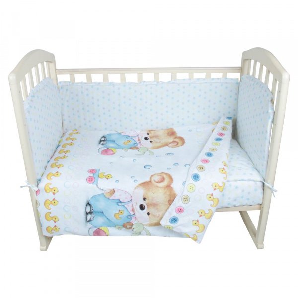 Комплект в кроватку 7 предм. Алис Медвежонок с Уточкой (борт из 4-х частей, балдахин)