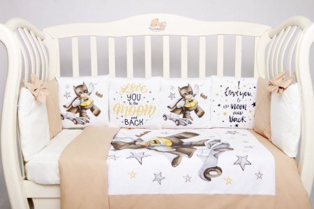 Комплект в кроватку Премиум ПАННО 5 шт.съемн.навол. подушками 6 предм. Ночной герой (кофе)