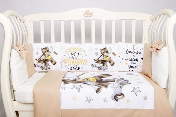 Комплект в кроватку Премиум ПАННО 5 шт.съемн.навол. подушками 6 предм. Ночной герой (кофе)