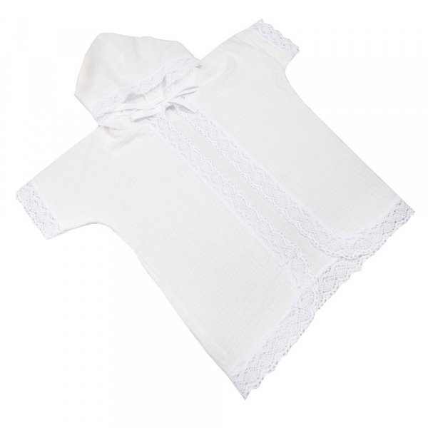 Крестильная рубашка с капюшоном, рост 74, муслин, универсальная