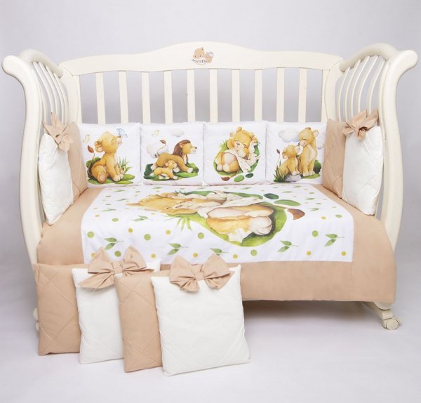 Комплект в кроватку Премиум ПАННО 5 шт.съемн.навол. подушками 6 предм.Король львенок(кофе)