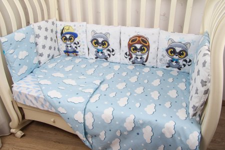 Комплект Панно 6 пр. сатин "Енотик на скейте" (голубой)