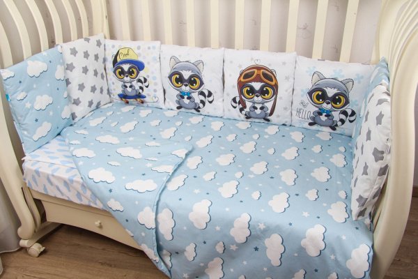 Комплект Панно 6 пр. сатин "Енотик на скейте" (голубой)