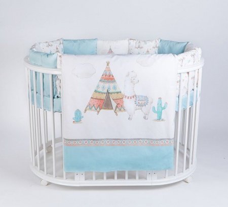 Комплект для круглой (овальной) и прямоугольной кроватки Lappetti 6 предм. "Ламы"