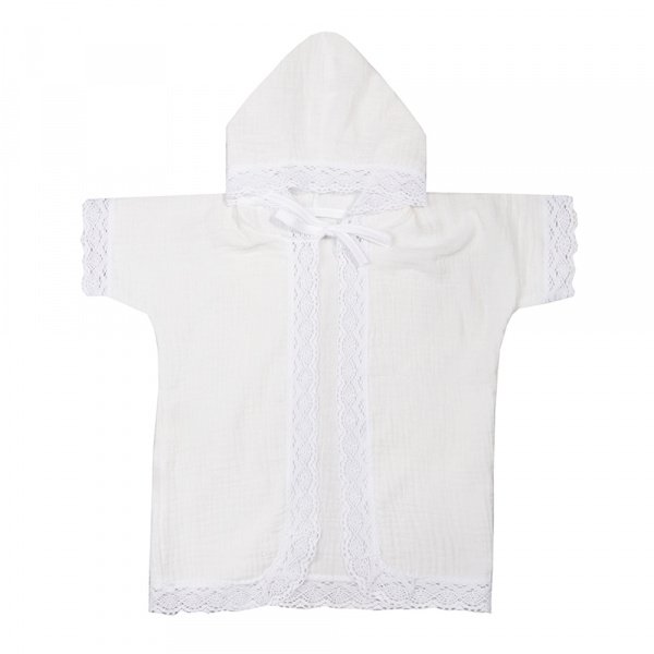 Крестильная рубашка с капюшоном, рост 74, муслин, универсальная