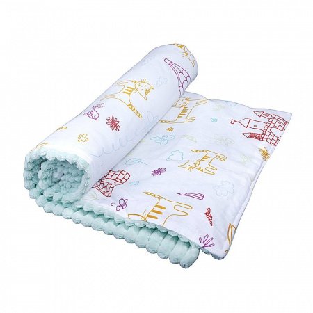 Плед детский 90*90 двухсторонний, вельбоа/бязь