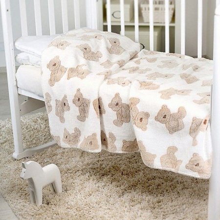 Плед-покрывало 100*150 БЕЖЕВЫЕ МИШКИ НА БЕЛОМ