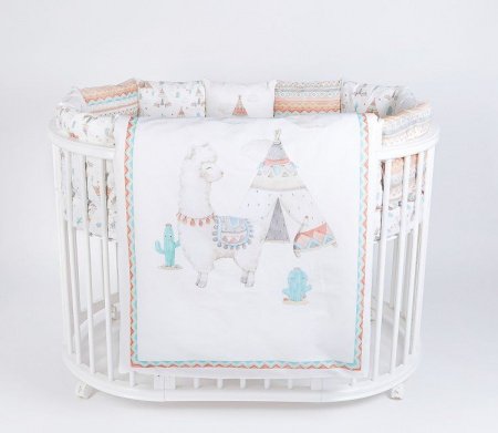 Комплект для круглой (овальной) и прямоугольной кроватки Lappetti 6 предм. "Ламы"