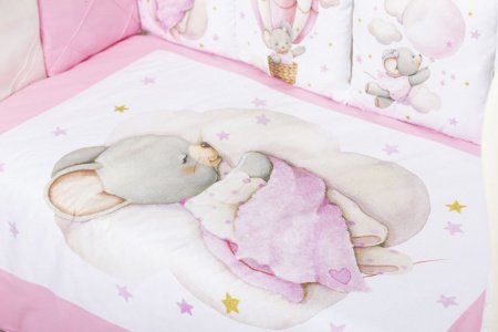 Комплект в кроватку Премиум ПАННО 5 шт.съемн.навол. подушками 6 предм.Малыш мышонок (розовый).