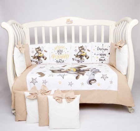 Комплект в кроватку Премиум ПАННО 5 шт.съемн.навол. подушками 6 предм. Ночной герой (кофе)