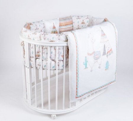 Комплект для круглой (овальной) и прямоугольной кроватки Lappetti 6 предм. "Ламы"